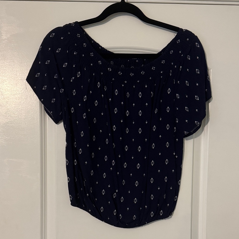 Eyeshadow Dark Blue Blouse with White Pattern